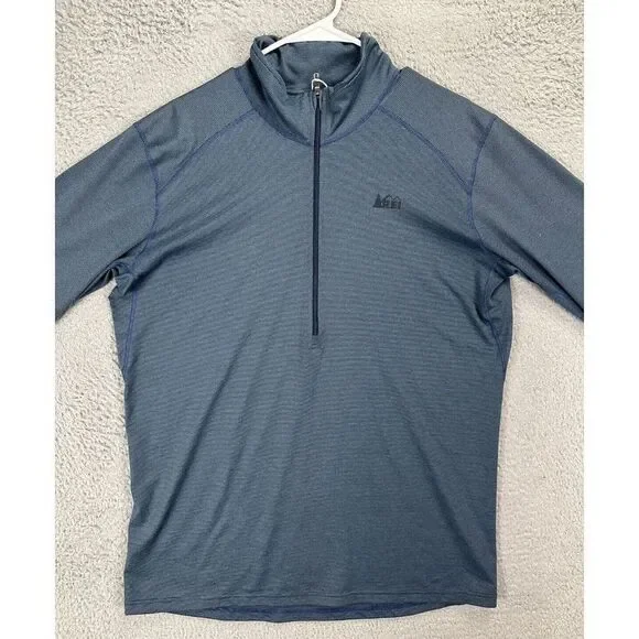 REI Pullover Shirt Adult Large Blue Striped Half Zip Workout Hiking Athletic Men